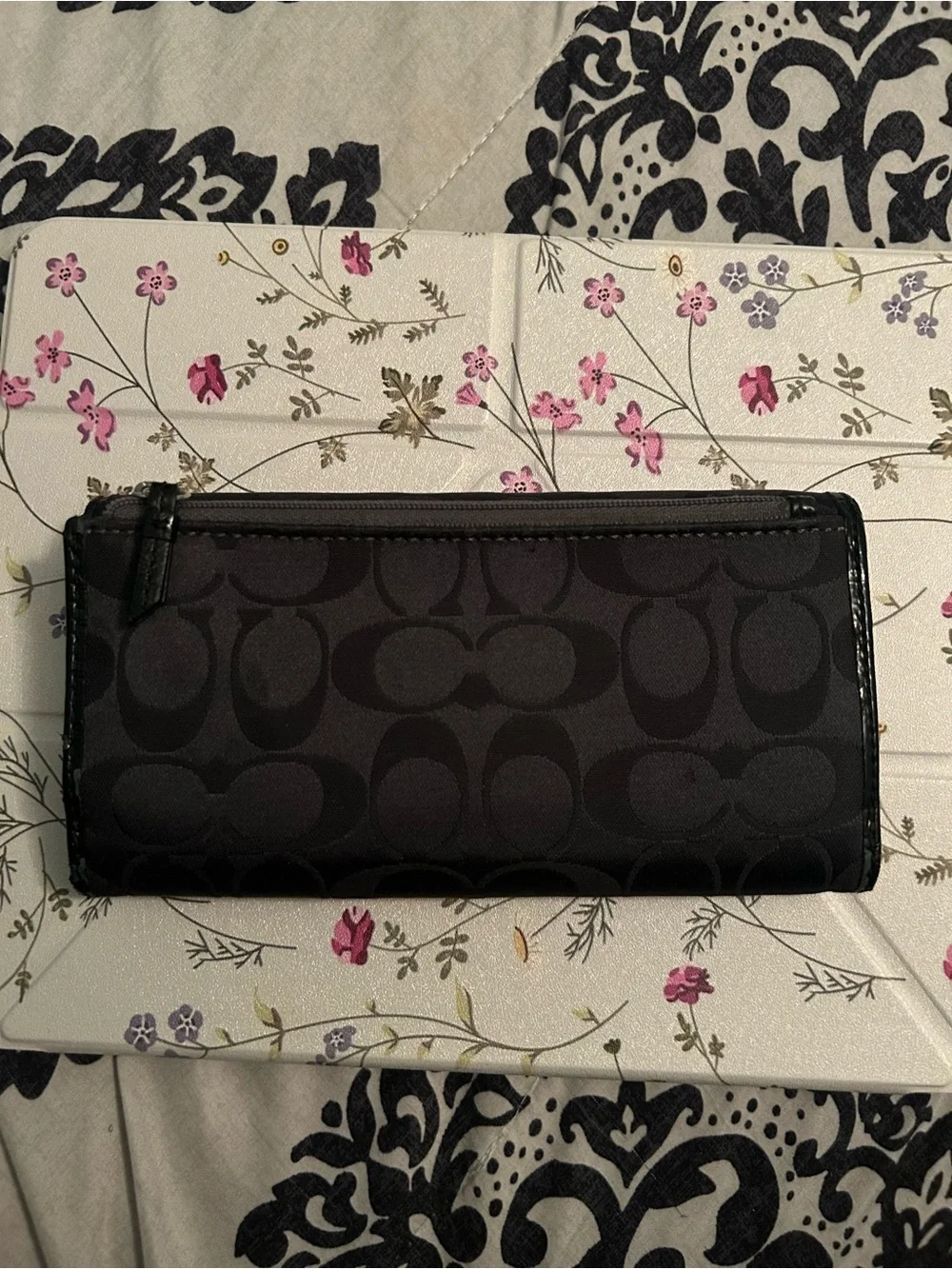 Coach Black Signature Fold Wallet with Leather Trim